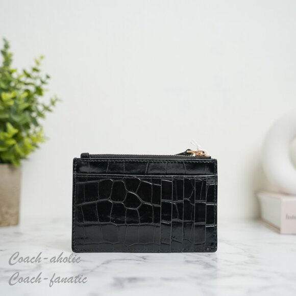 NWT Tory Burch Britten Embossed Leather Zip Card Case Wallet in Black/Gold - Picture 4 of 8